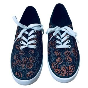 Isaac Mizrahi Halloween Pumpkin Skull Canvas Sneakers Black Orange Women's 9